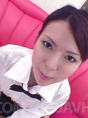 Rino Asuka Asian in office outfit rubs dick with hands and feet